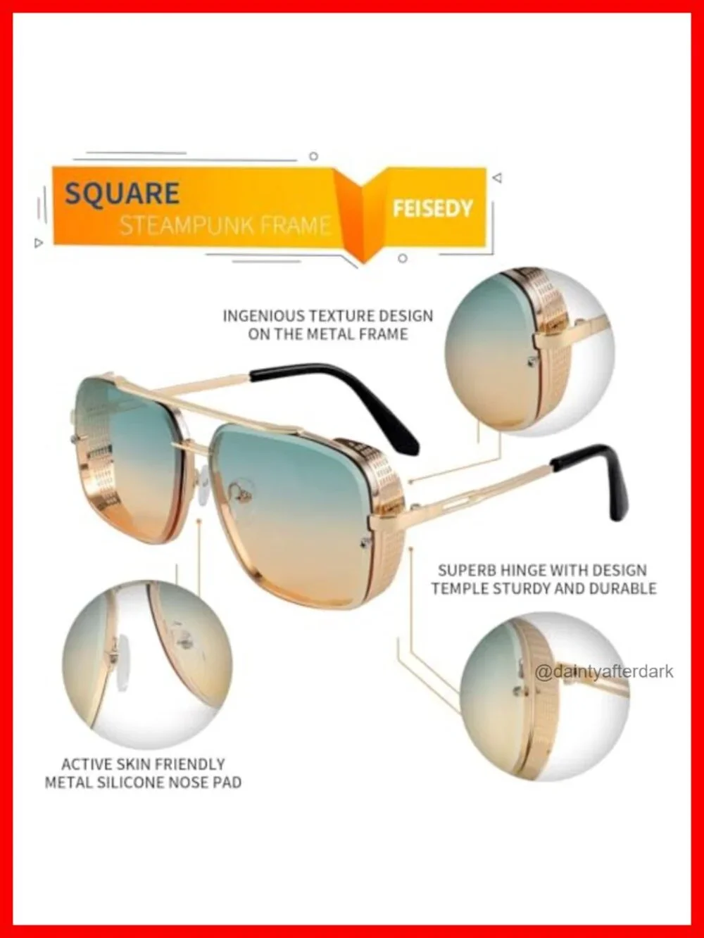 Vintage Square Aviator Sunglasses Metal Frame Polarized UV400 Driving Fishing